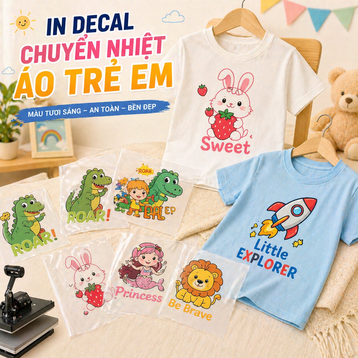 In Decal Chuyển Nhiệt Áo Trẻ Em