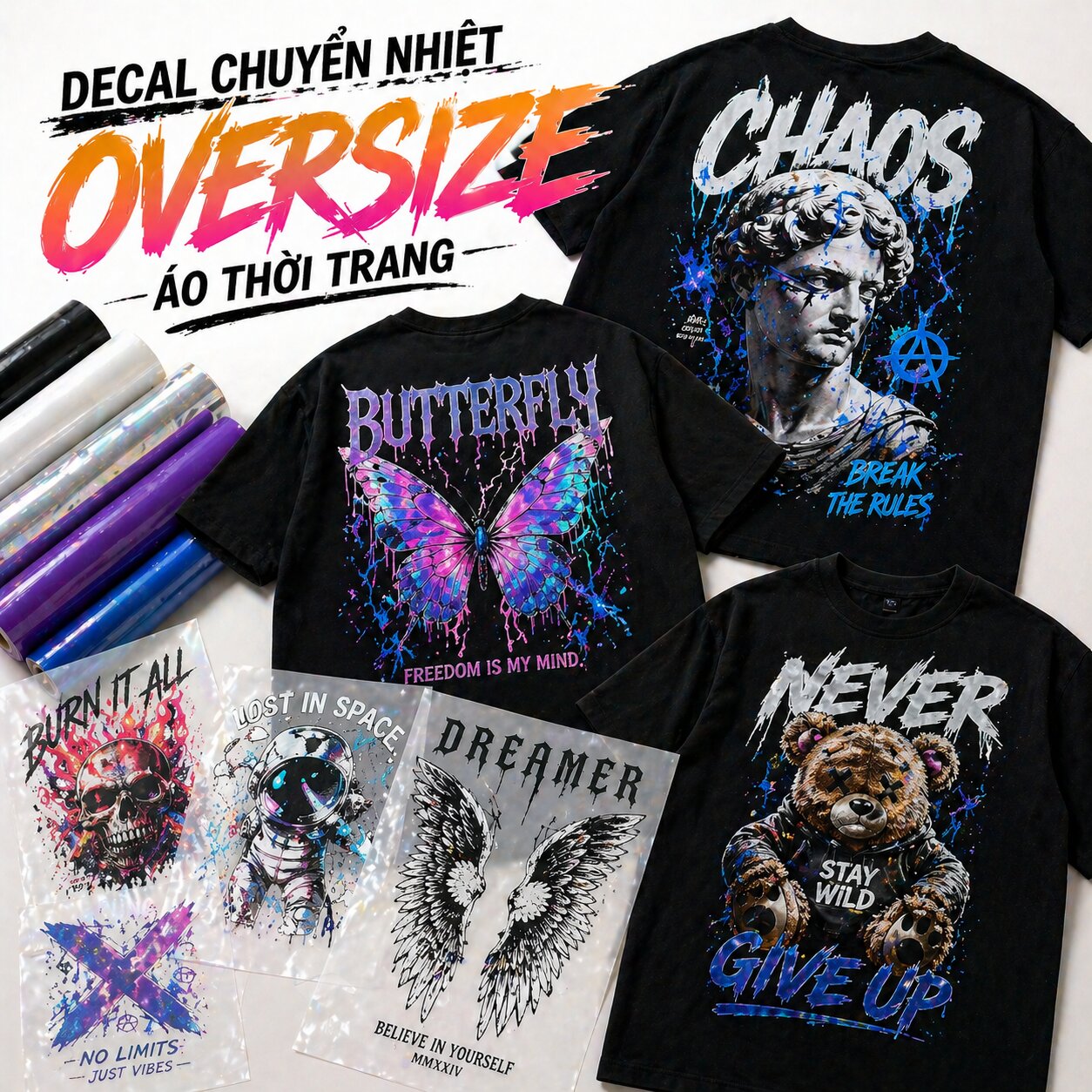 In Decal Chuyển Nhiệt Oversize Áo Thời Trang