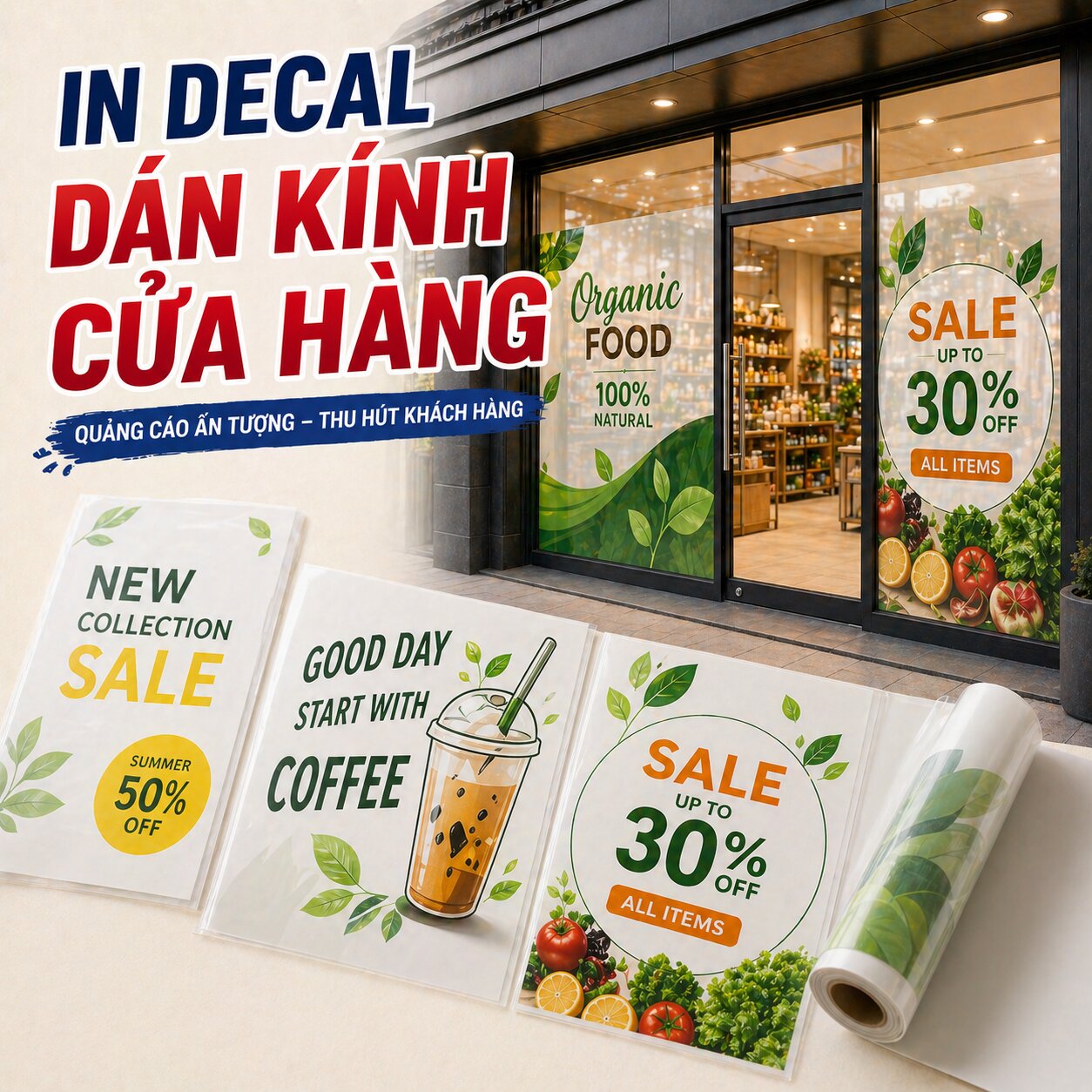 Mẫu in decal dán kính cửa hàng