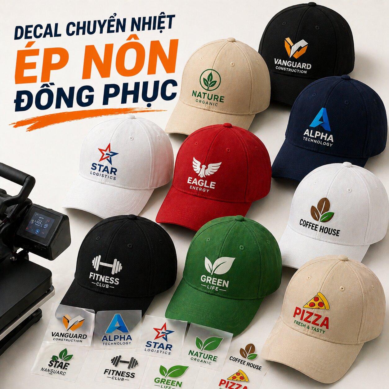 In Decal Ép Nón Đồng Phục