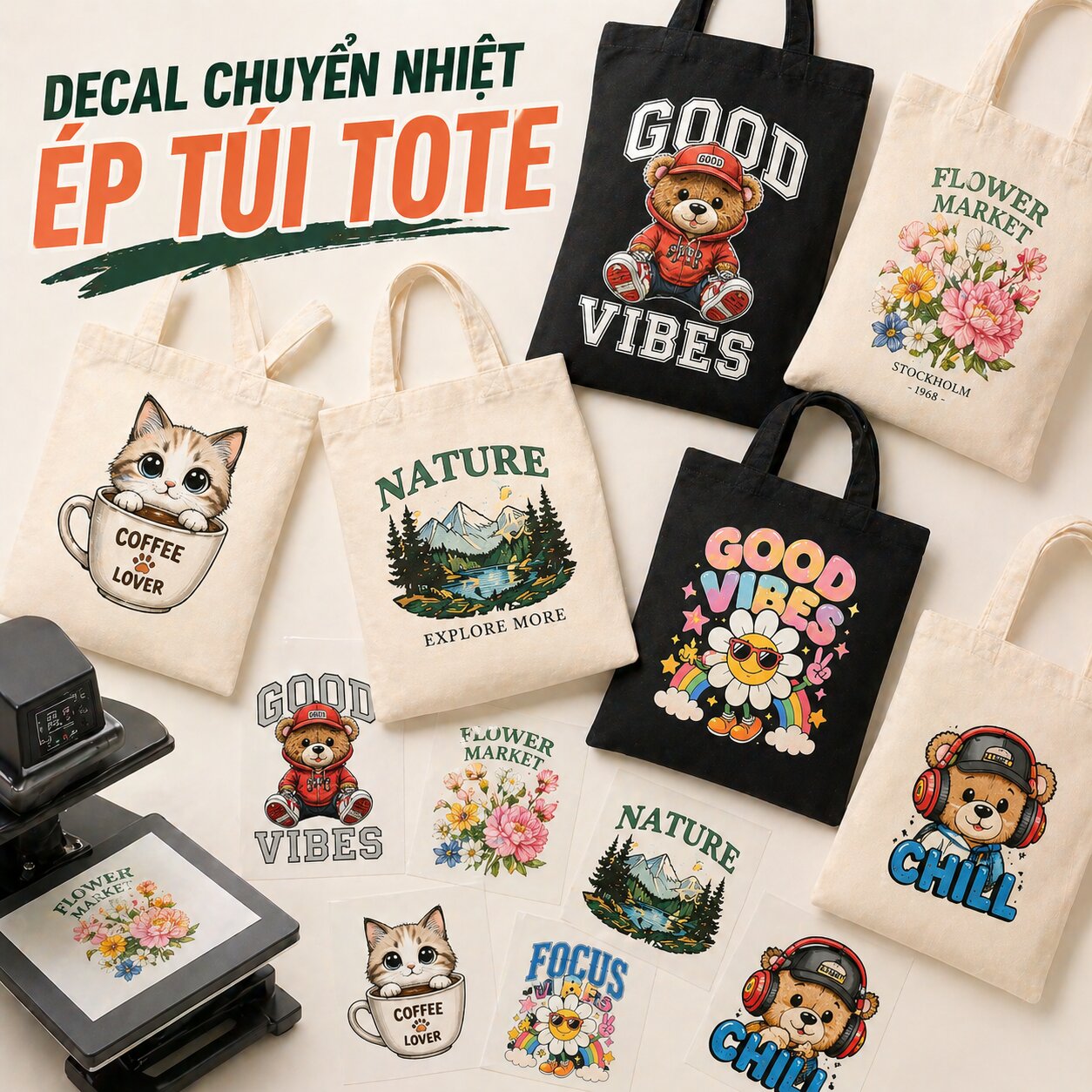 In Decal Ép Túi Tote
