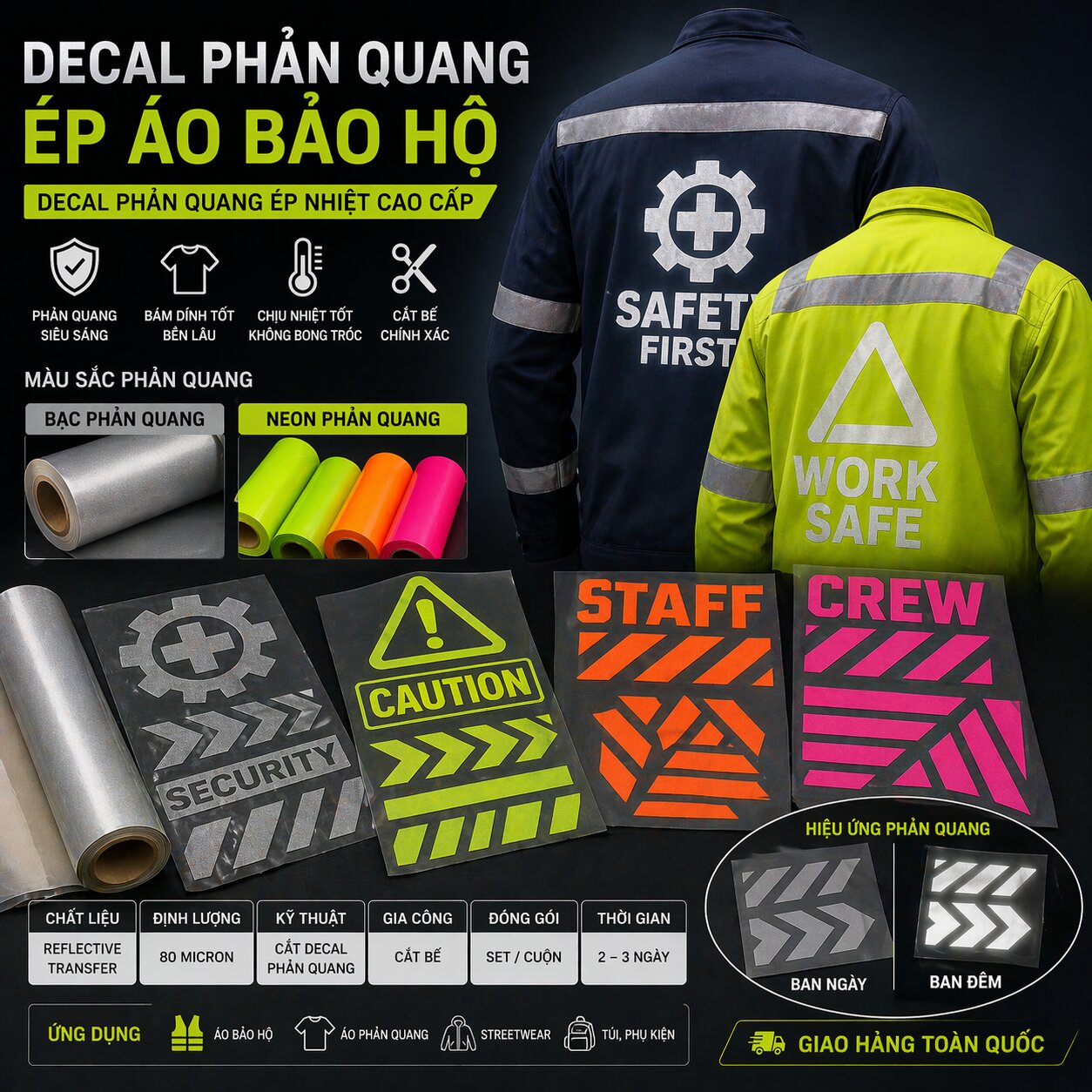 In Decal Phản Quang Ép Áo Bảo Hộ