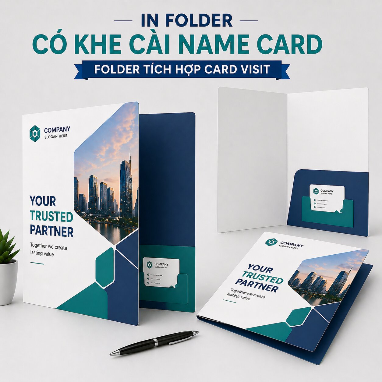 Folder có khe cài card visit chuyên nghiệp