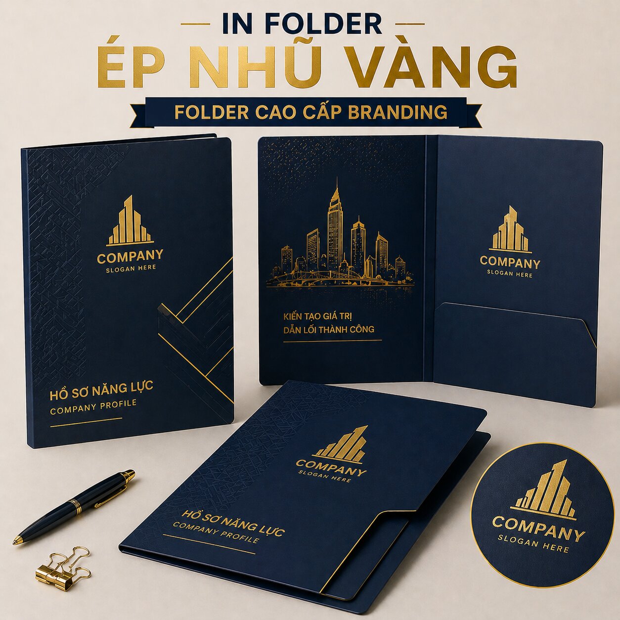 In Folder Ép Nhũ Vàng