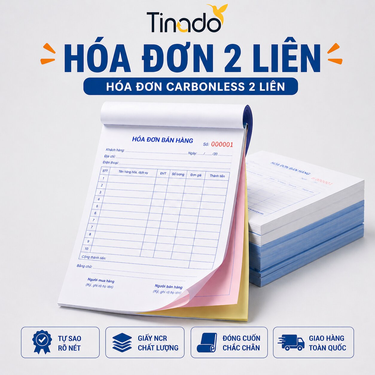 Mẫu in hóa đơn 2 liên chuyên nghiệp