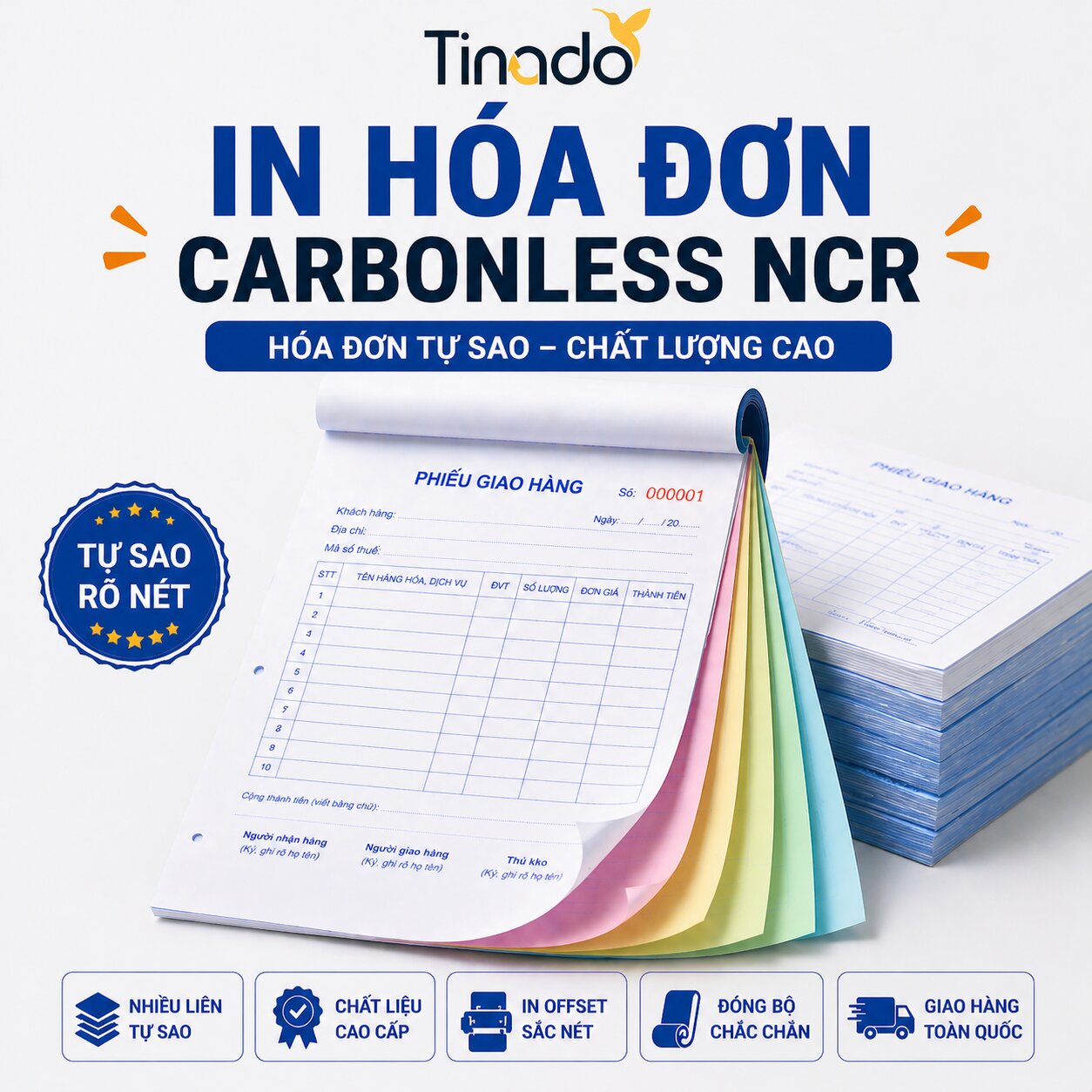 Mẫu in hóa đơn carbonless NCR không cần giấy than