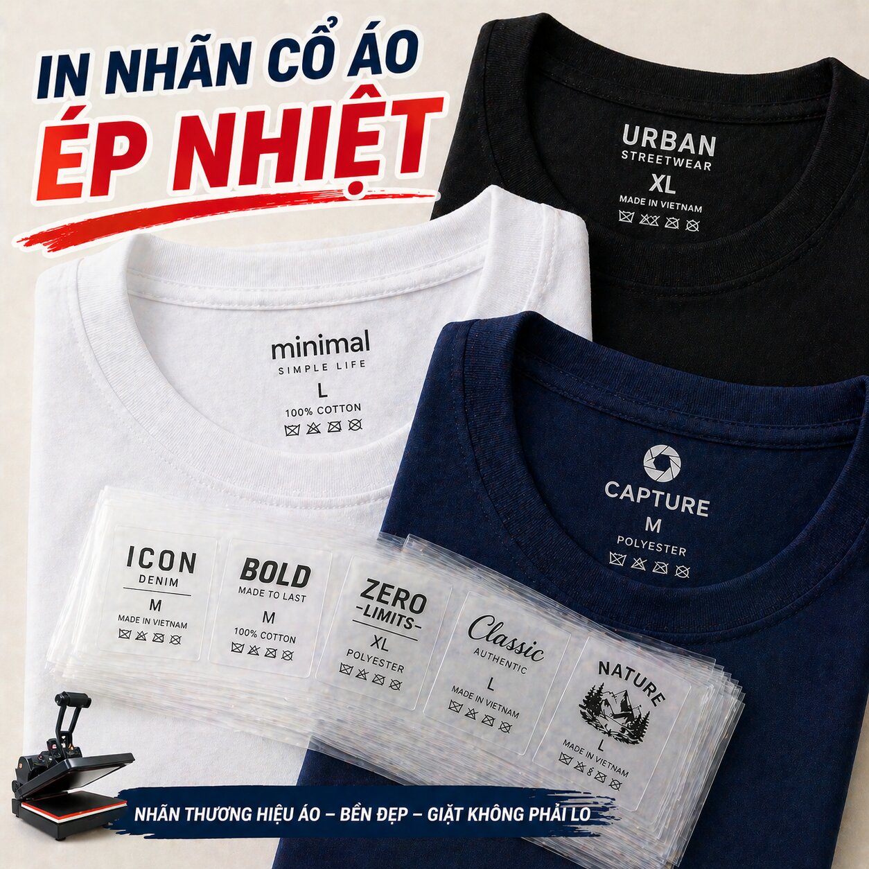 In Nhãn Cổ Áo Ép Nhiệt