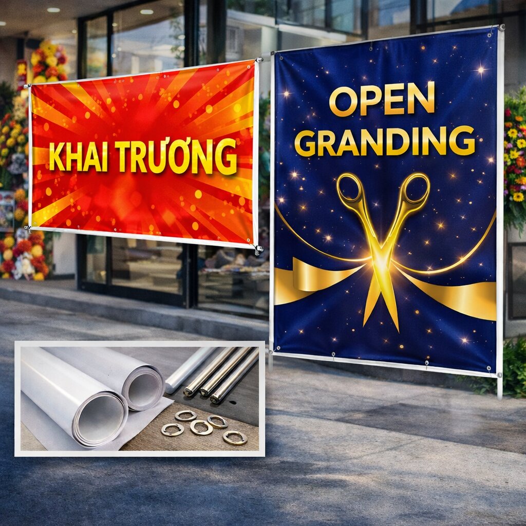 In bạt khai trương