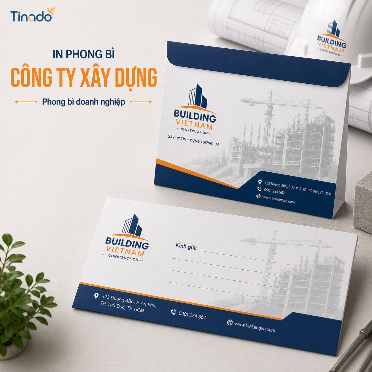In phong bì công ty xây dựng