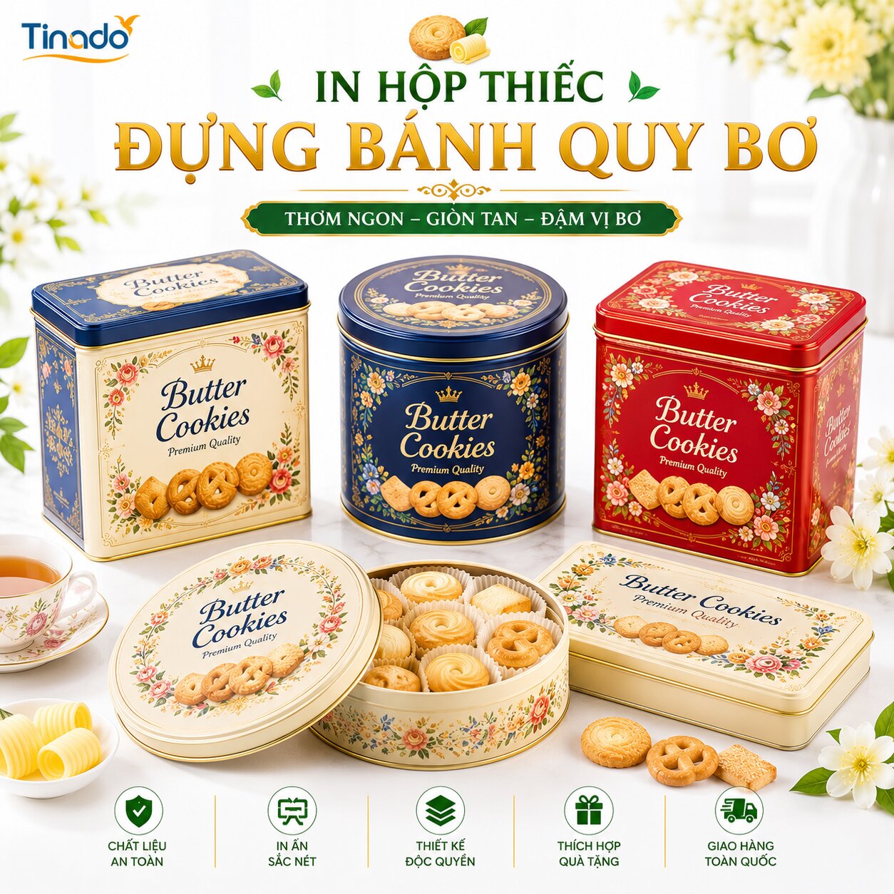 In Hộp Thiếc Đựng Bánh Quy Bơ