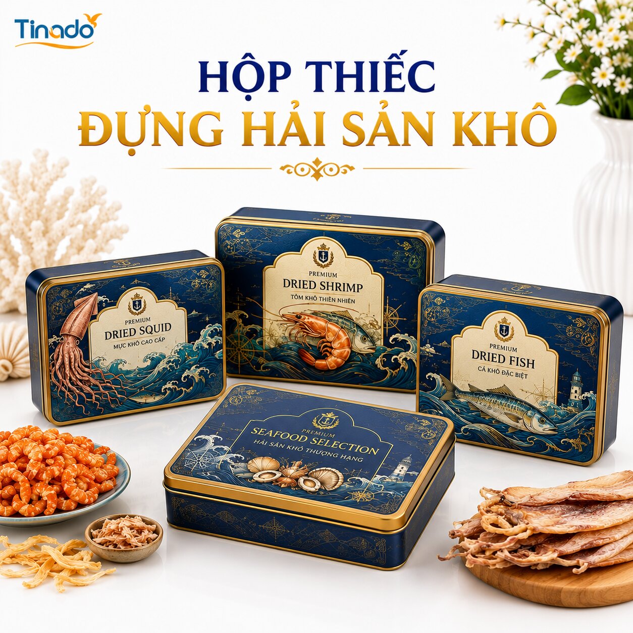In Hộp Thiếc Đựng Hải Sản Khô