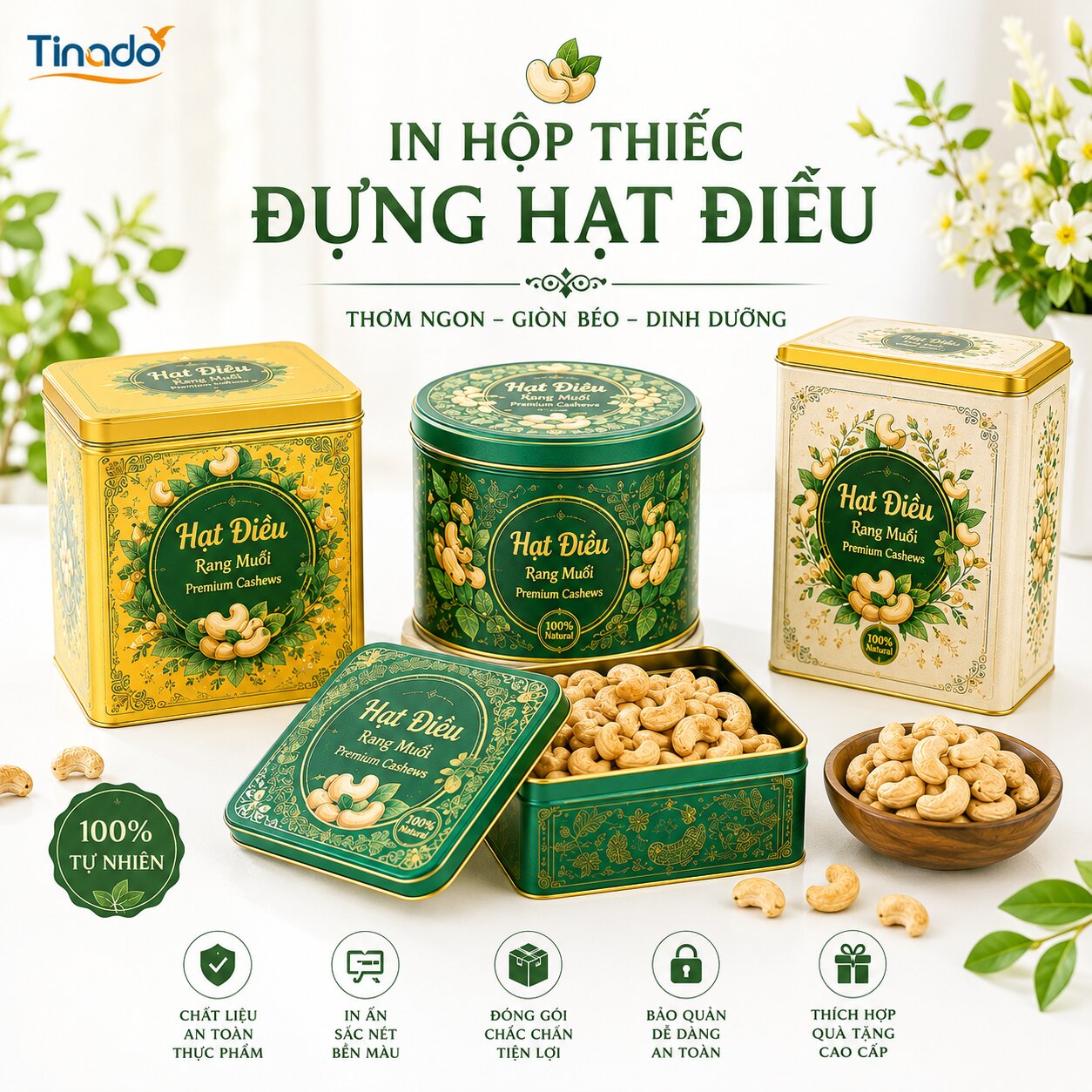 In Hộp Thiếc Đựng Hạt Điều