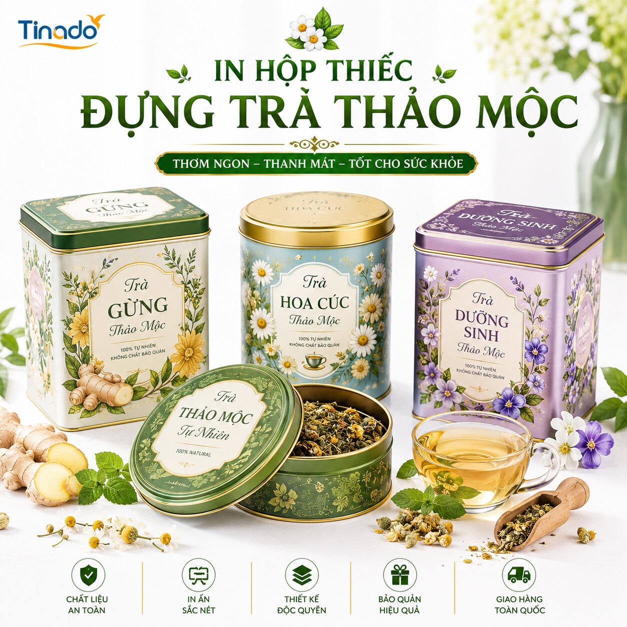 In Hộp Thiếc Đựng Trà Thảo Mộc