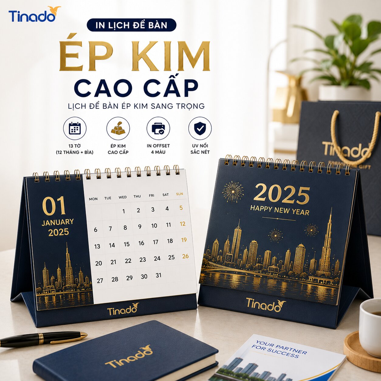 In Lịch Để Bàn Ép Kim Cao Cấp