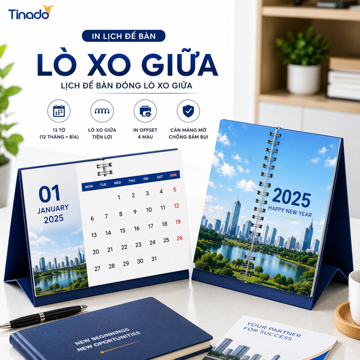 In Lịch Để Bàn Lò Xo Giữa