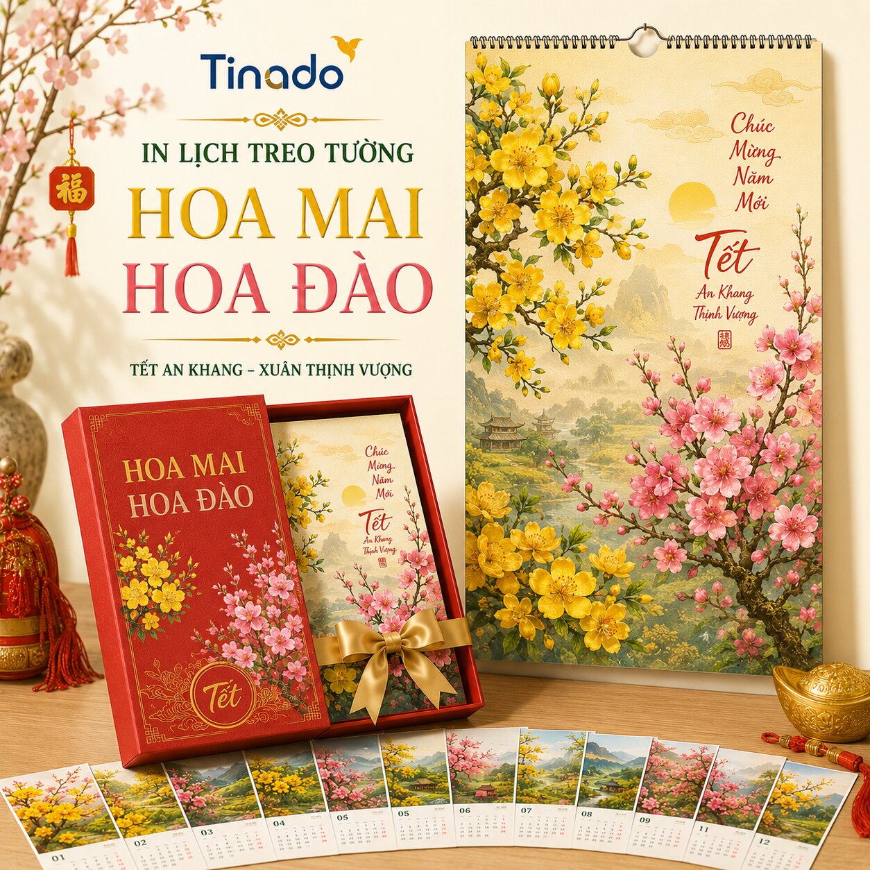 In Lịch Treo Tường Hoa Mai Hoa Đào