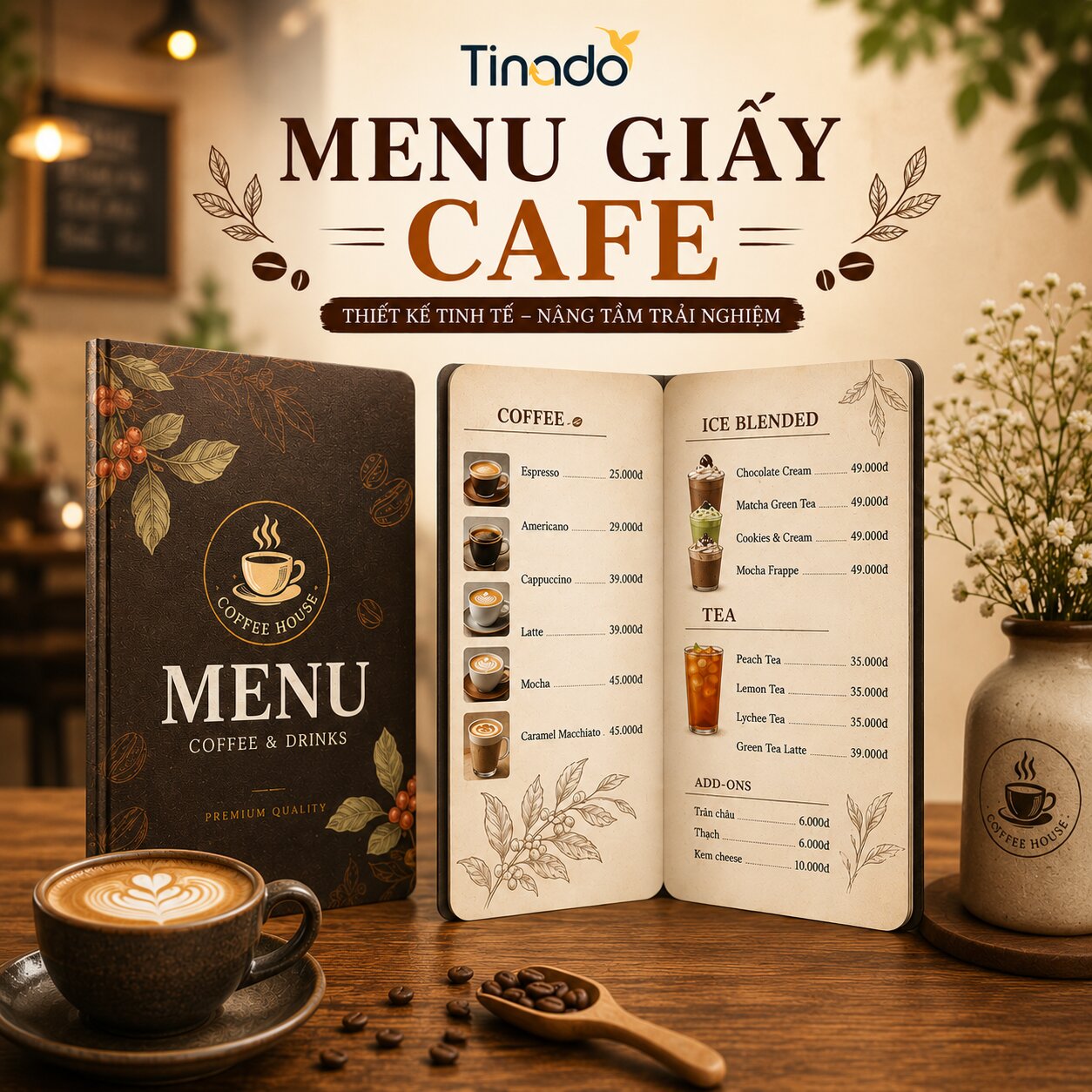 Mẫu in menu giấy cafe rõ món và dễ đọc
