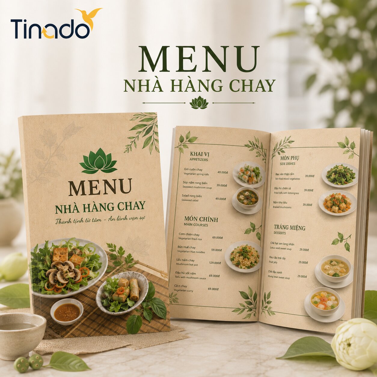 In Menu Giấy Nhà Hàng Chay
