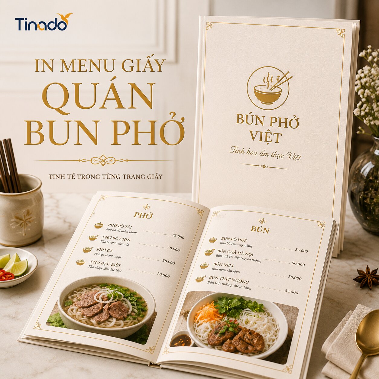 In Menu Giấy Quán Bún Phở