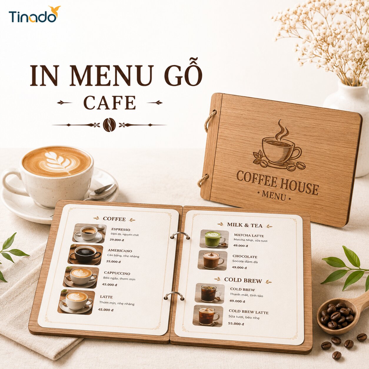 In Menu Gỗ Cafe