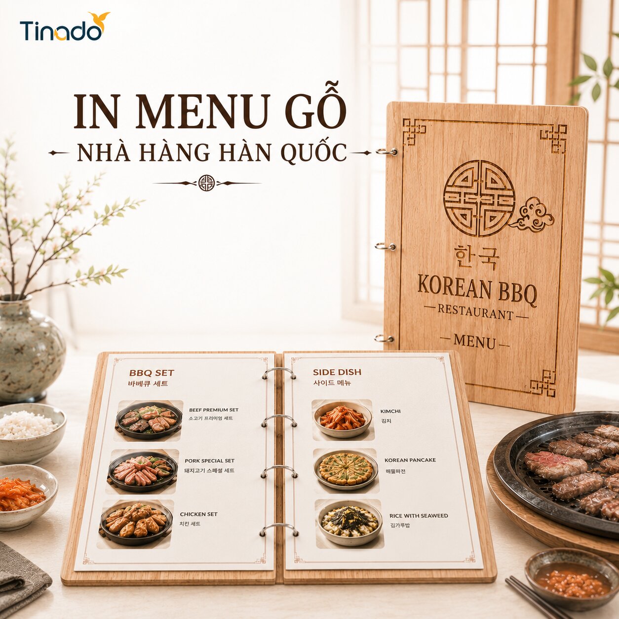 In Menu Gỗ Nhà Hàng Hàn Quốc