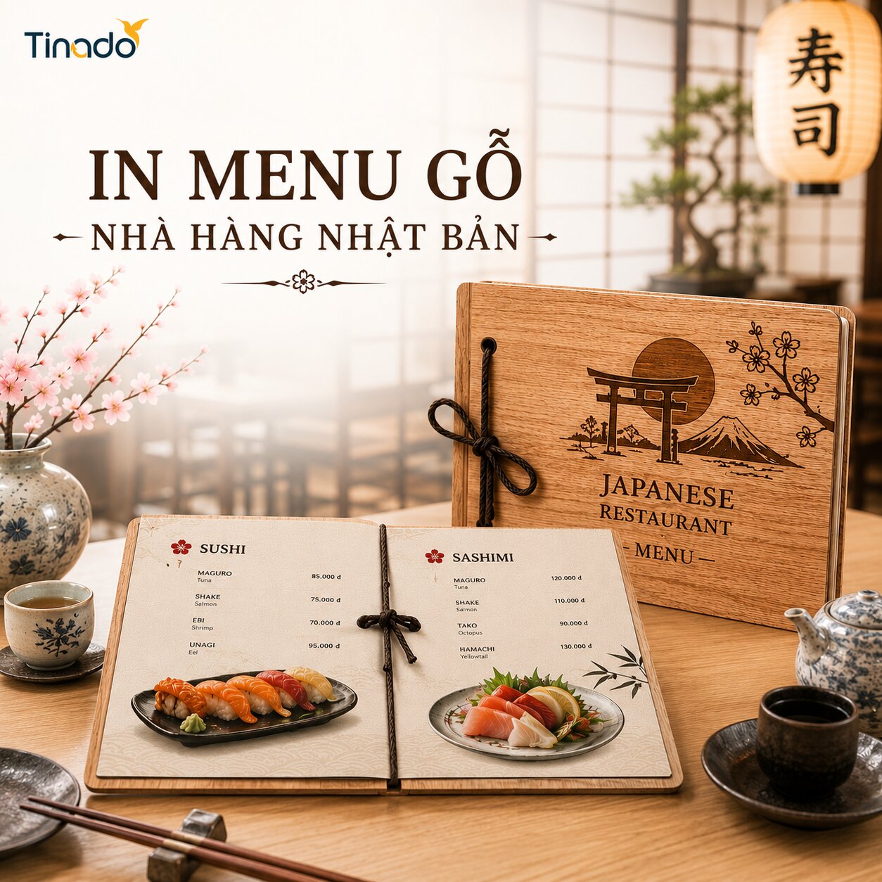 In Menu Gỗ Nhà Hàng Nhật Bản