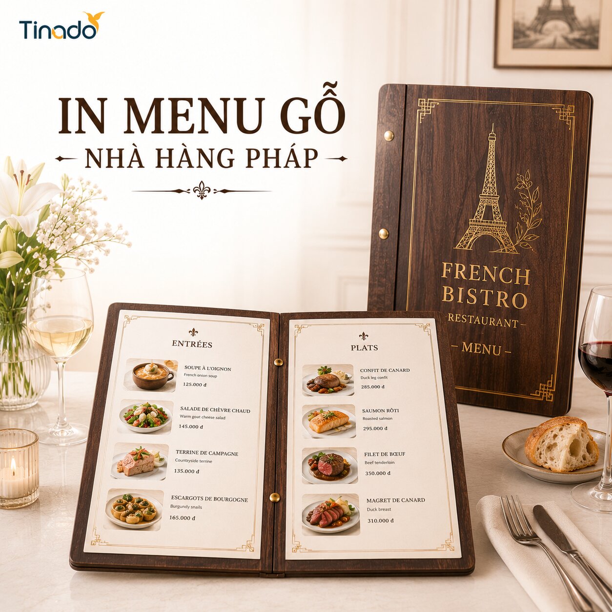 In Menu Gỗ Nhà Hàng Pháp