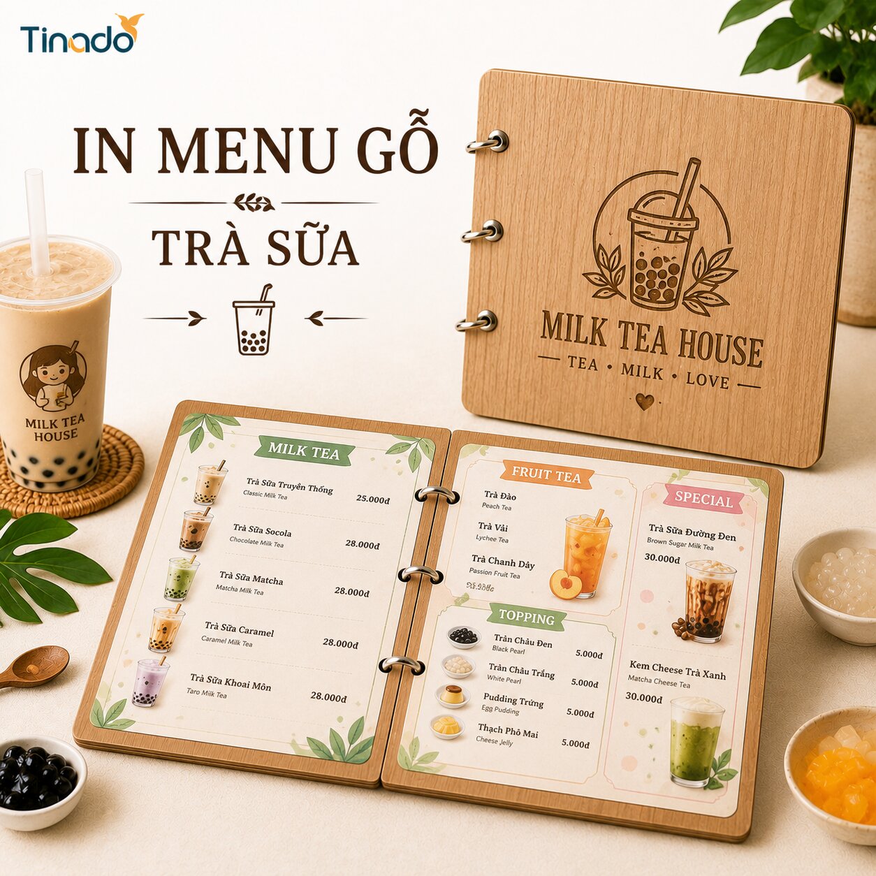 In Menu Gỗ Trà Sữa