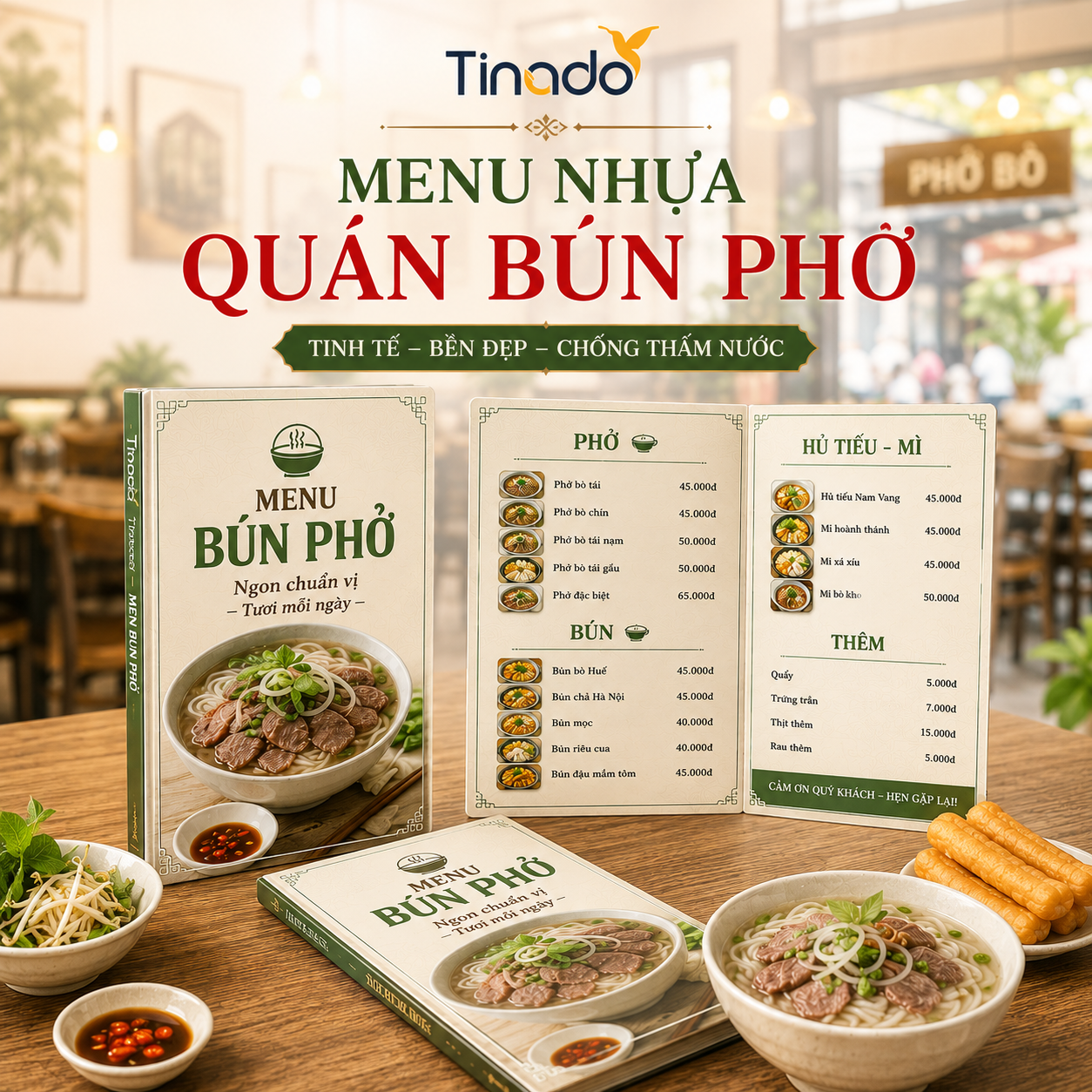 In Menu Nhựa Quán Bún Phở