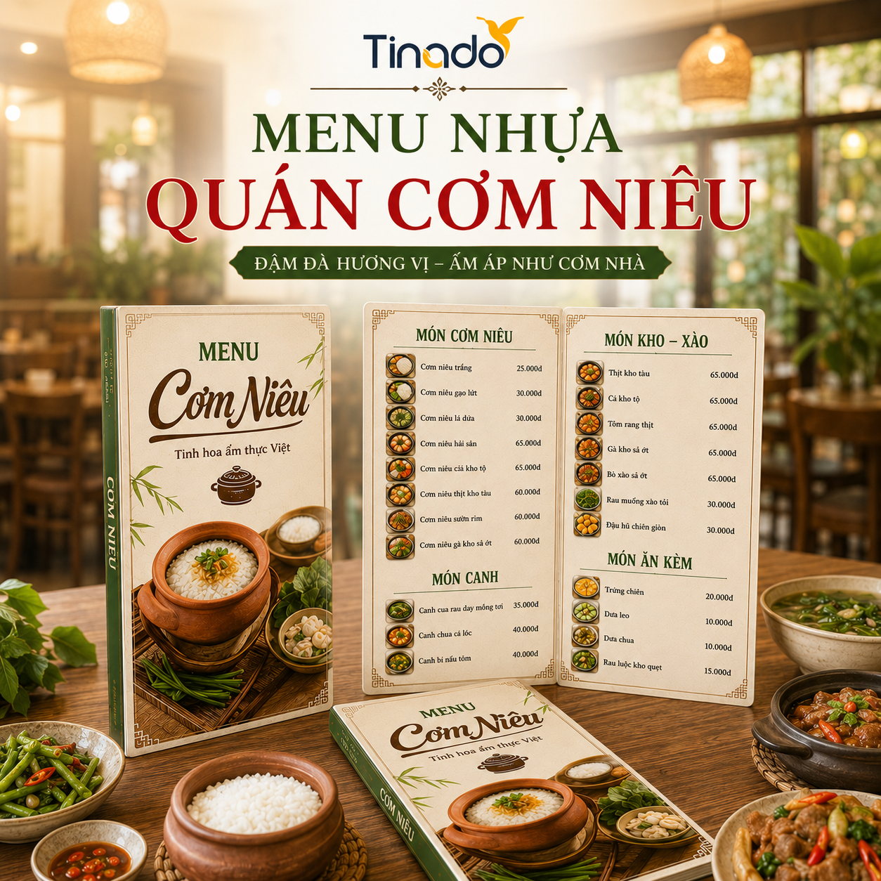 In Menu Nhựa Quán Cơm Niêu