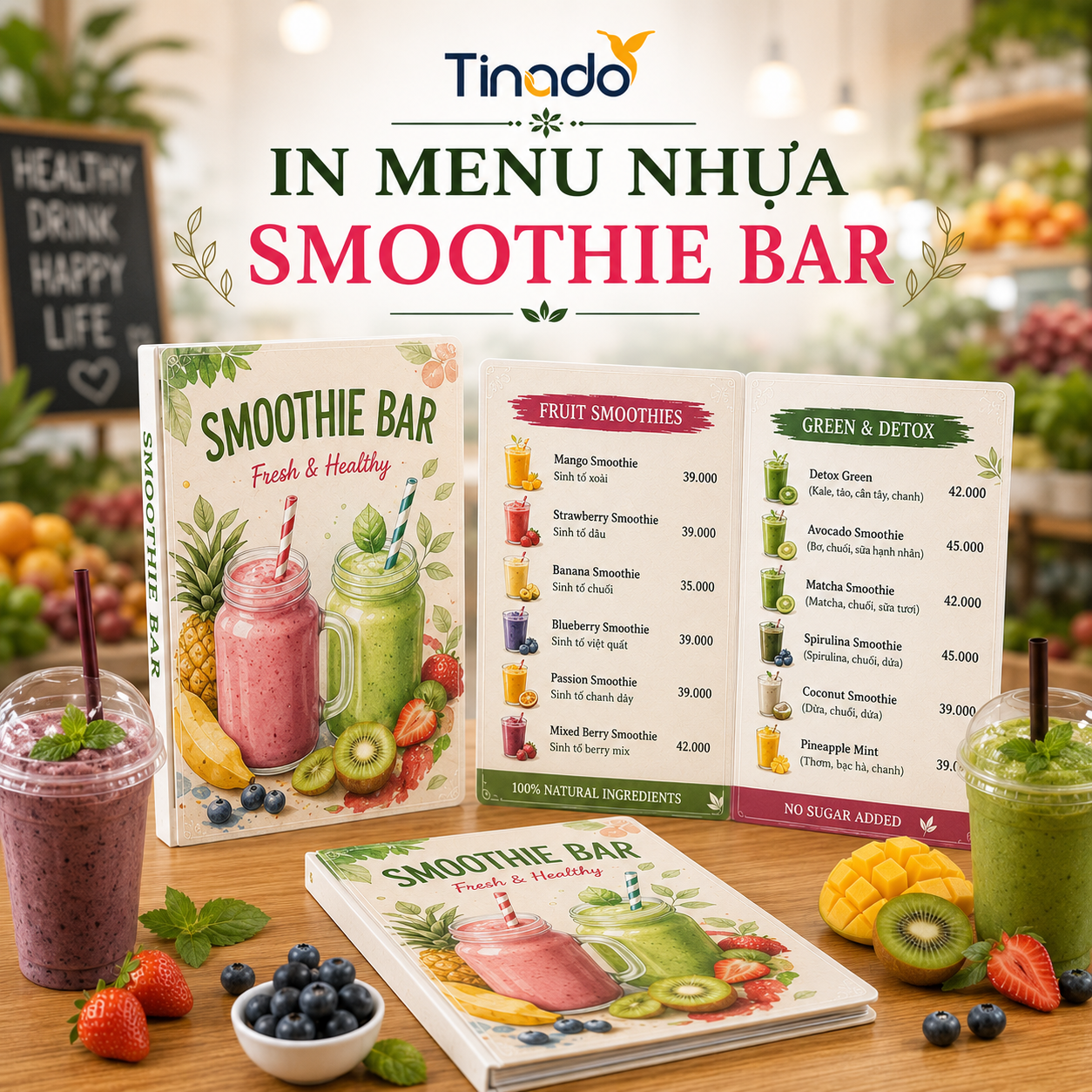 In Menu Nhựa Smoothie Bar