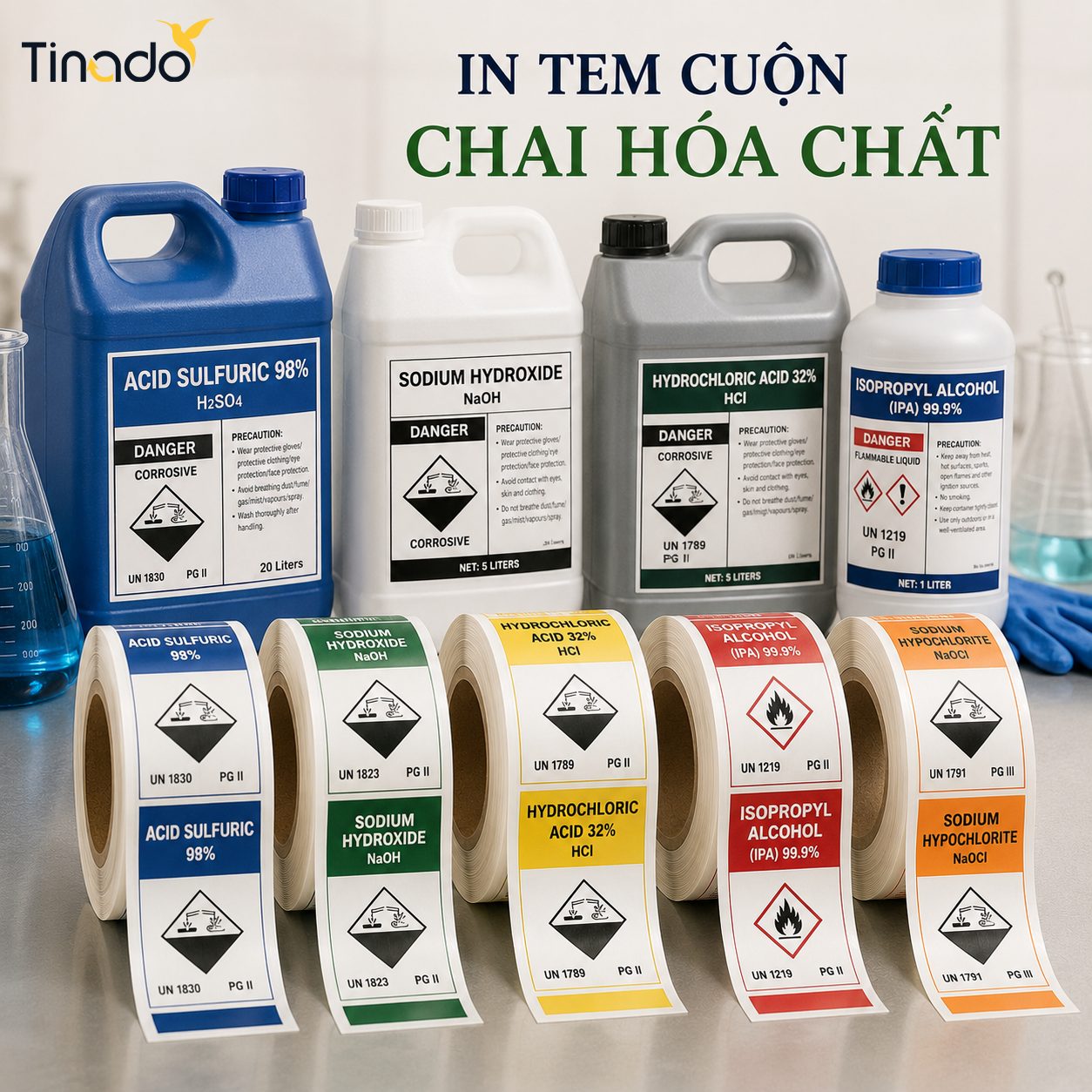 In Tem Cuộn Chai Hóa Chất