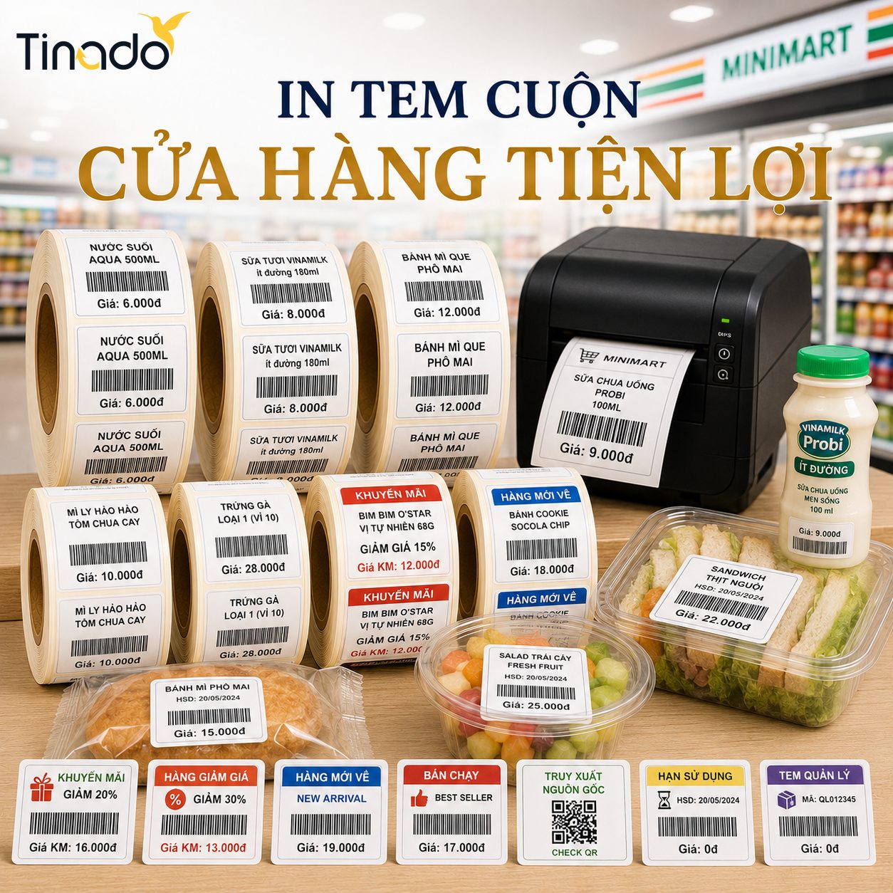 In Tem Cuộn Cửa Hàng Tiện Lợi