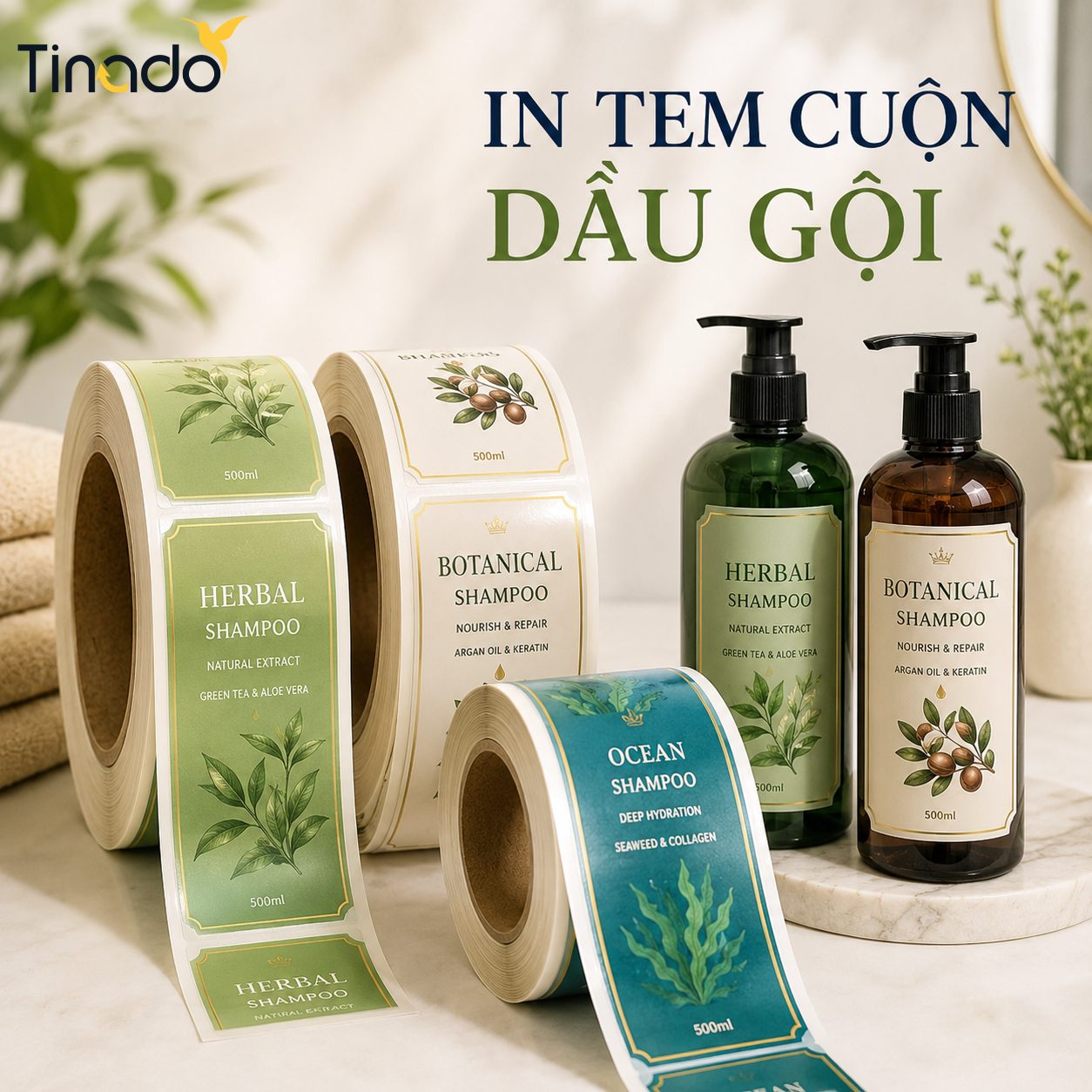 In Tem Cuộn Dầu Gội