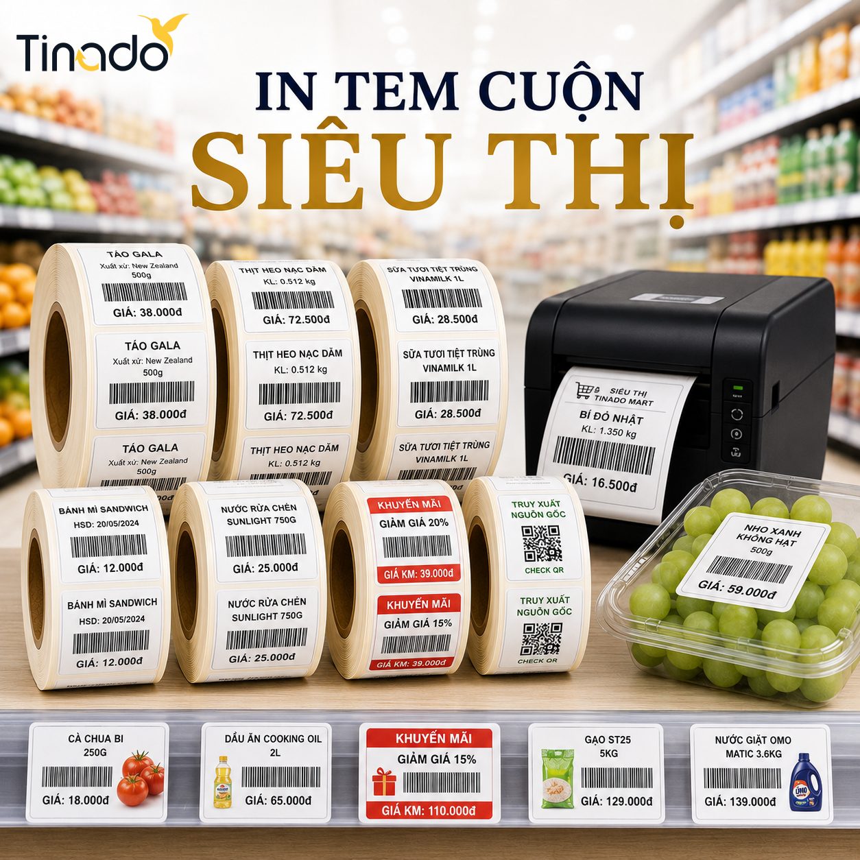 In Tem Cuộn Siêu Thị