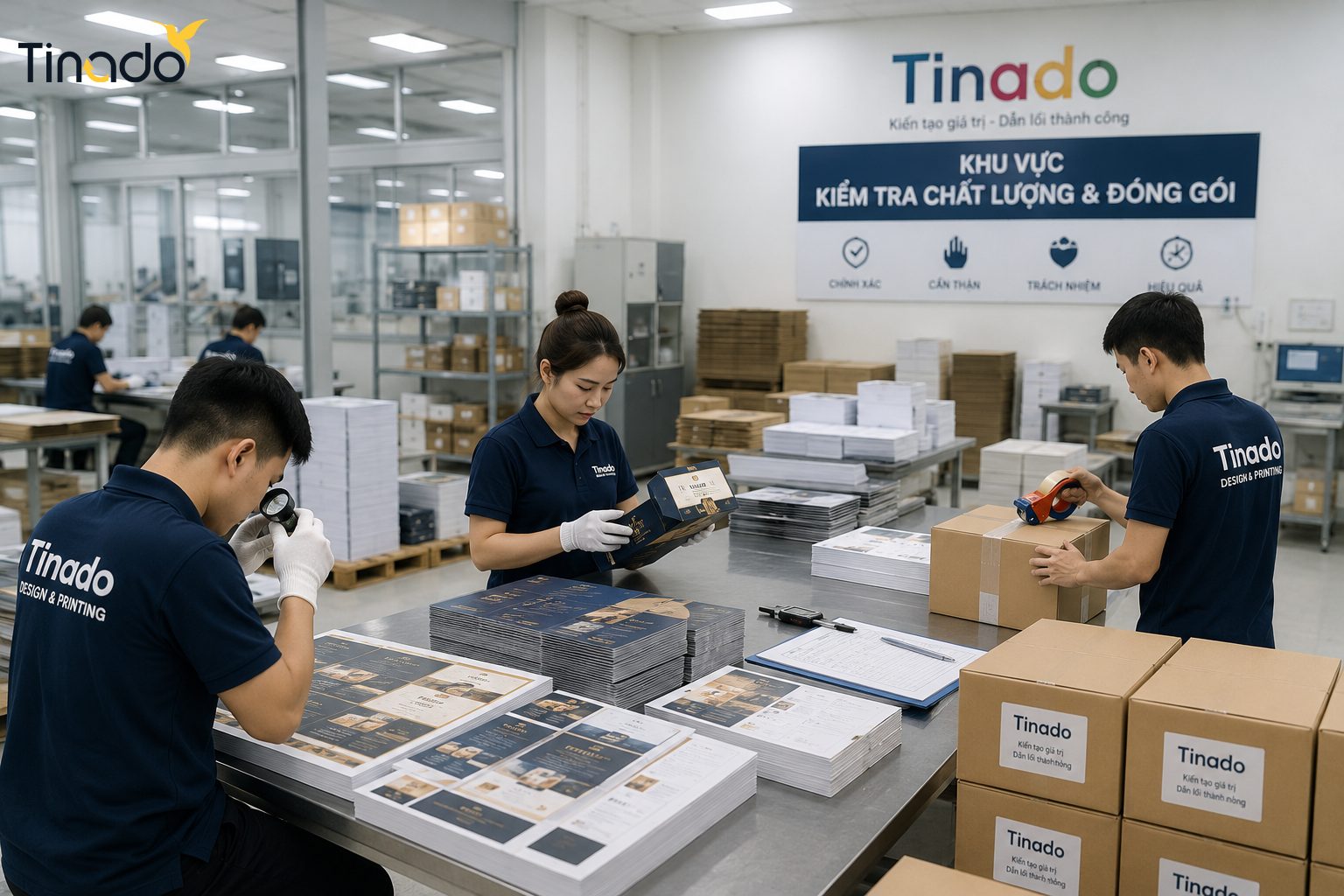 Khu vực kiểm tra chất lượng và đóng gói tại Tinado