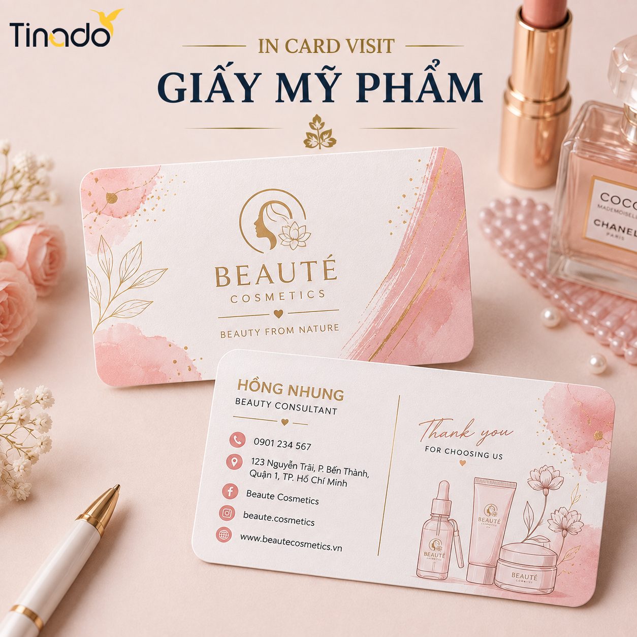In Card Visit Giấy Mỹ Phẩm