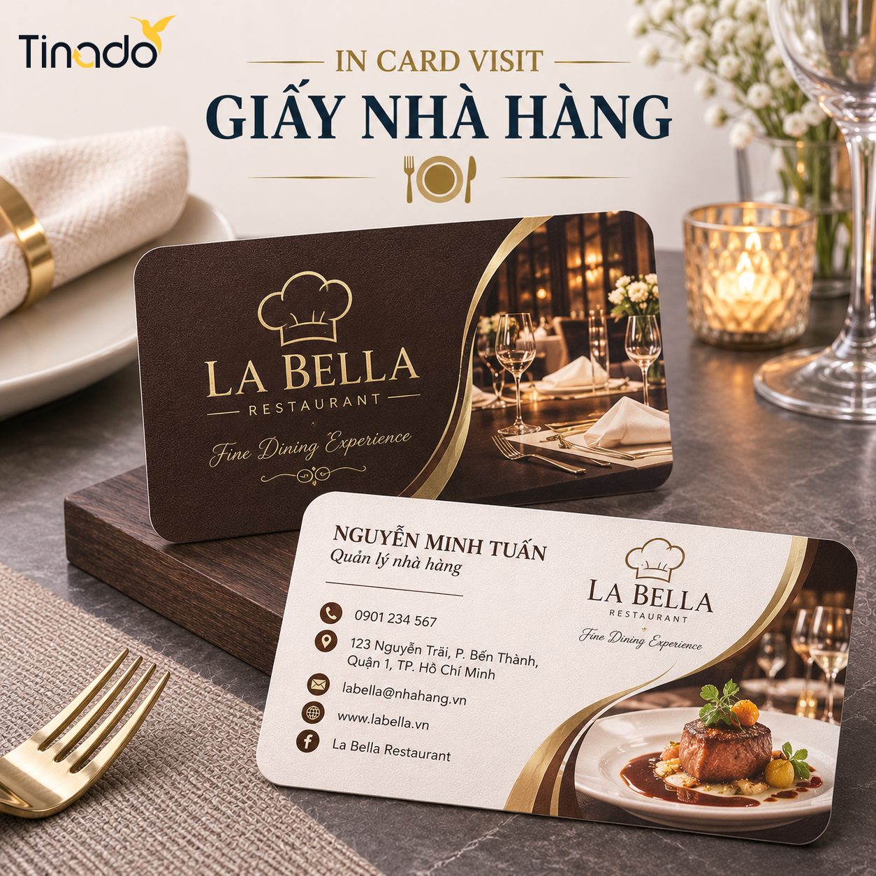 In Card Visit Giấy Nhà Hàng